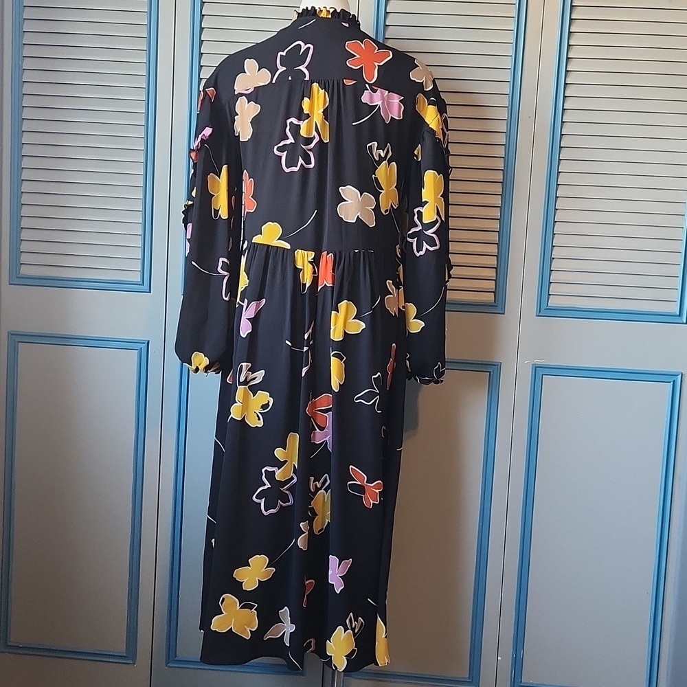 Ted Baker London Yviee Chuck Ruffle Long Sleeve Floral Midi Dress in Black - Picture 10 of 14
